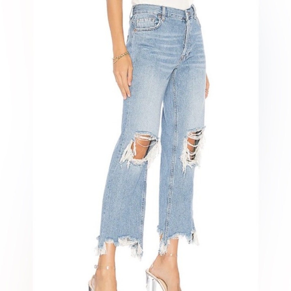 Free People Size 28 Maggie High Rise Straight Leg Ankle Demin Cotton Jeans Boho